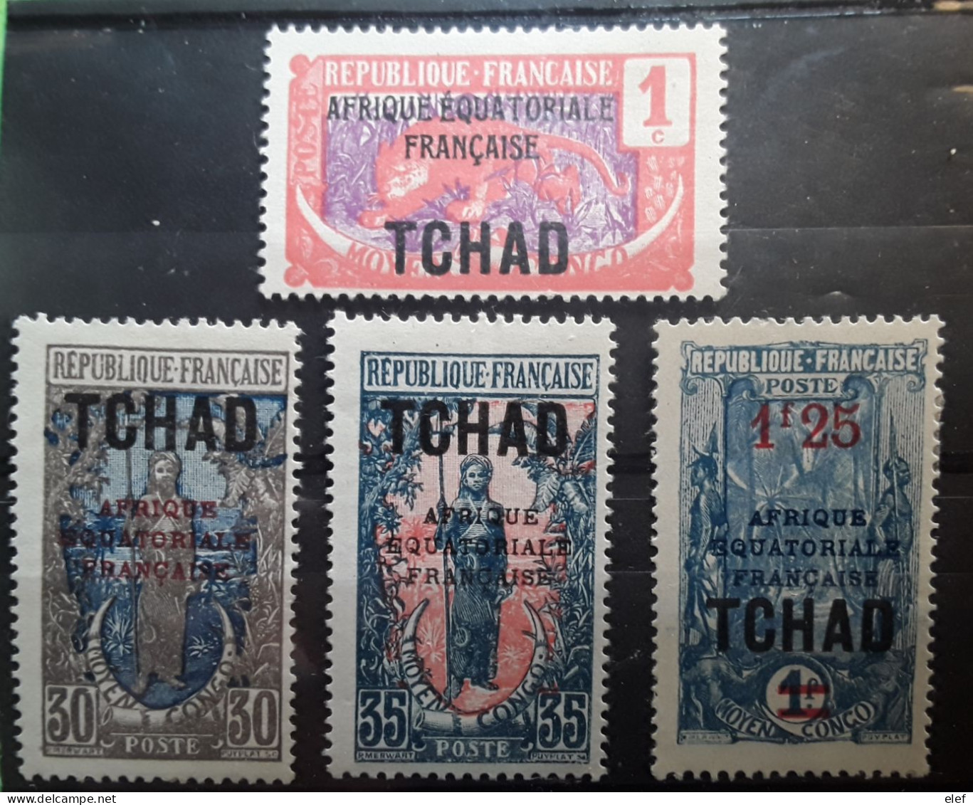 TCHAD 1924 - 1926 , 4 Timbres Surchargés Yvert No 19,28,38,48, Neufs * MH TB - Unused Stamps