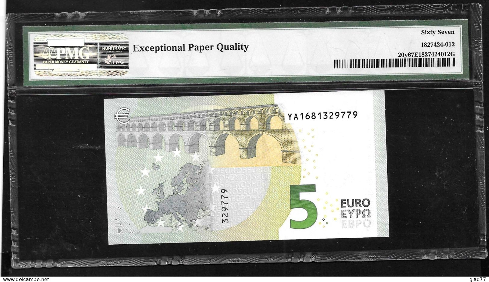 GREECE: "Y" 5 EURO Draghi Signature PMG 67EPQ Superb GEM UNC! (Exceptional Paper Quality-EPQ)! Printer Y002H5 - 5 Euro