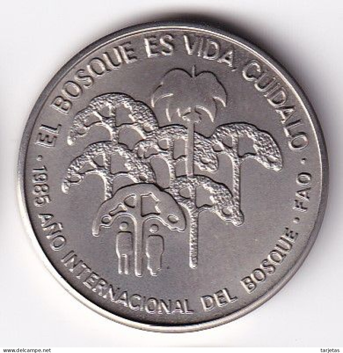 MONEDA DE CUBA DE 1 PESO DEL AÑO 1985 AÑO INTERNACIONAL DEL BOSQUE (COIN)  (NUEVA - UNC) - Cuba