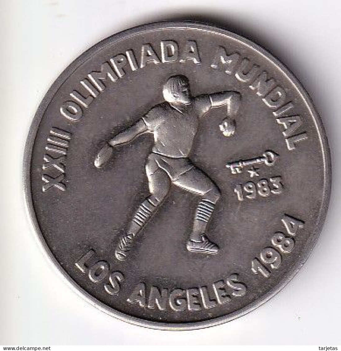 MONEDA DE CUBA DE 1 PESO DEL AÑO 1983 OLIMPIADA MUNDIAL LOS ANGELES 1984 (COIN)  (NUEVA - UNC) - Cuba