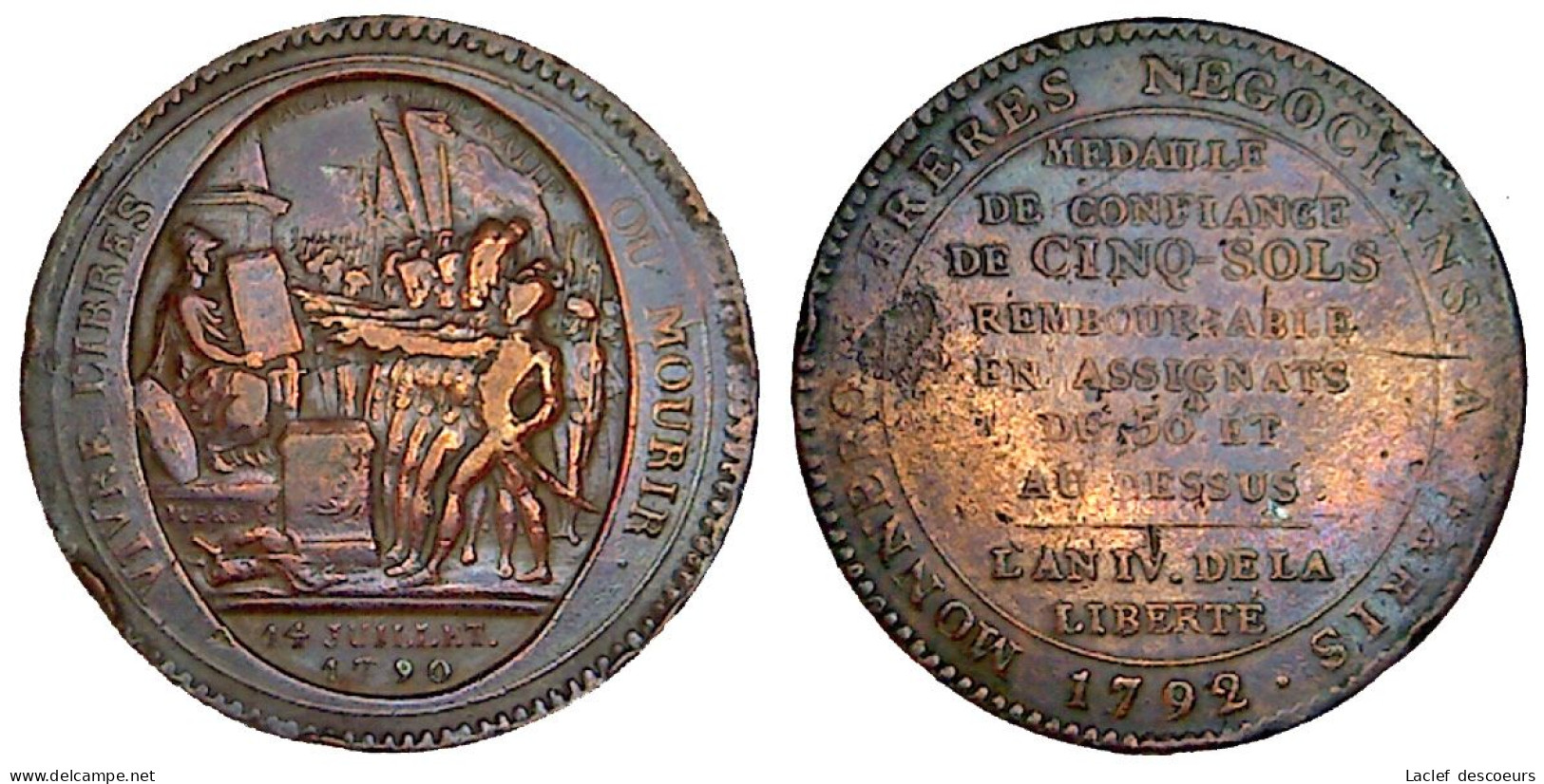 An IV - 1792 - Monneron De Cinq Sols Au Serment - - 1791-1792 Constitución 