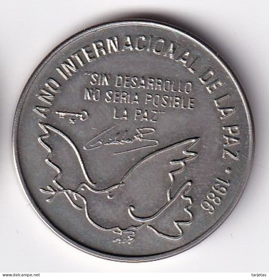 MONEDA DE CUBA DE 1 PESO DEL AÑO 1986 AÑO INTERNACIONAL DE LA PAZ (COIN)  (NUEVA - UNC) - Kuba