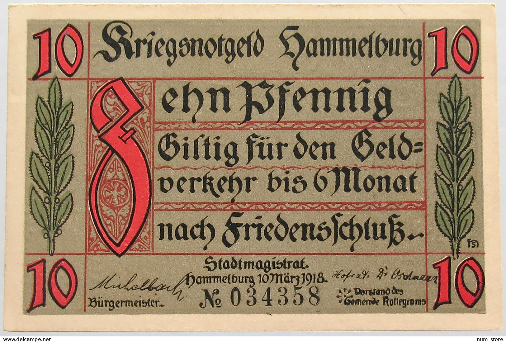 GERMANY 10 PFENNIG HAMMELBURG 1918 #alb003 0401 - Otros & Sin Clasificación