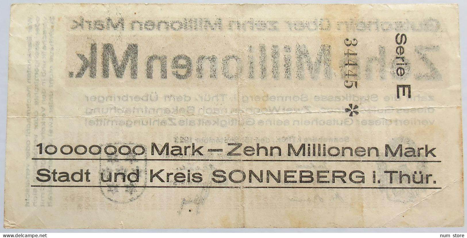 GERMANY 10 MILLIONEN MARK SONNEBERG #alb003 0185 - 10 Millionen Mark