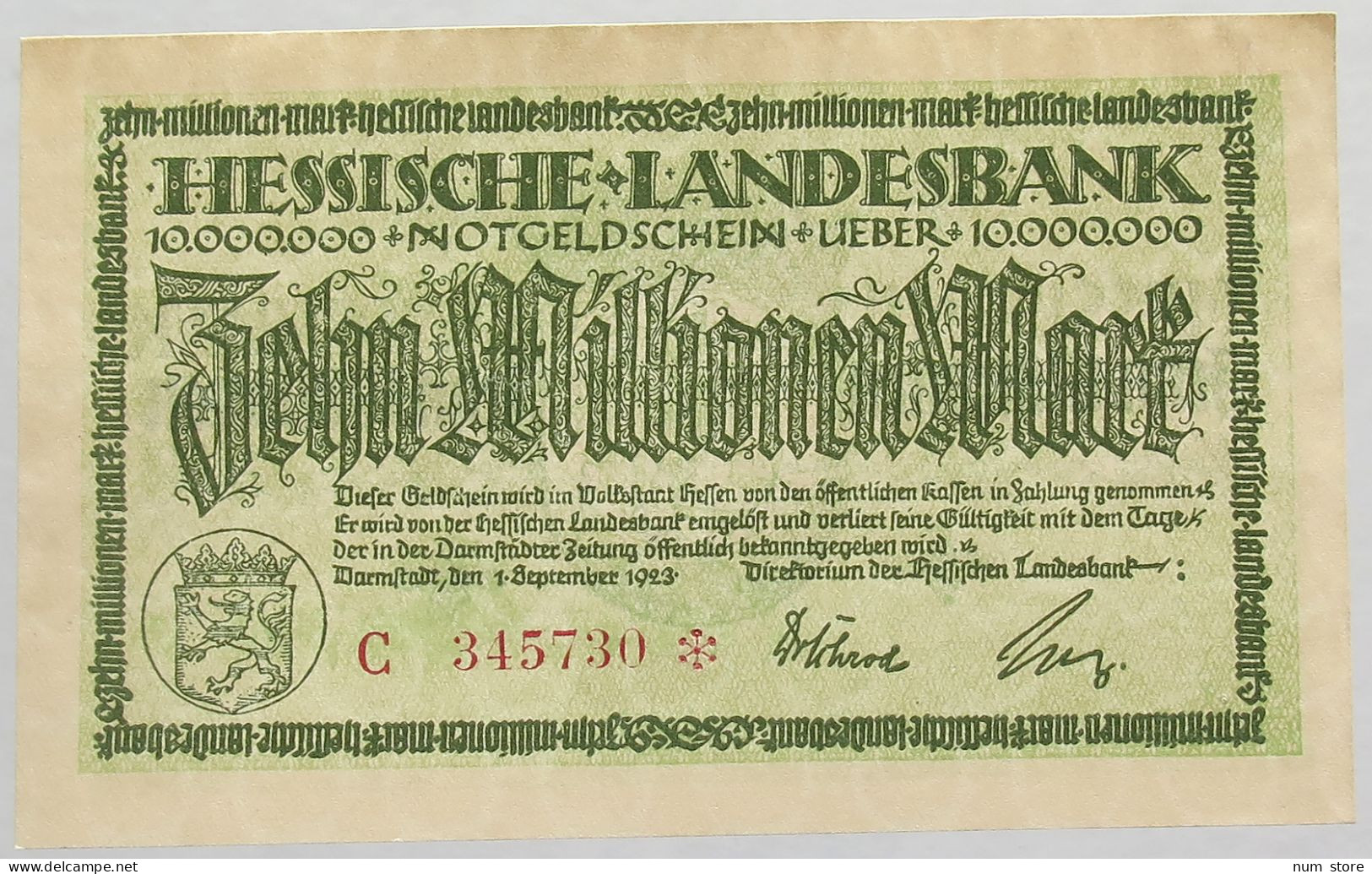 GERMANY 10 MILLIONEN MARK 1923 HESSEN #alb008 0015 - 10 Mio. Mark