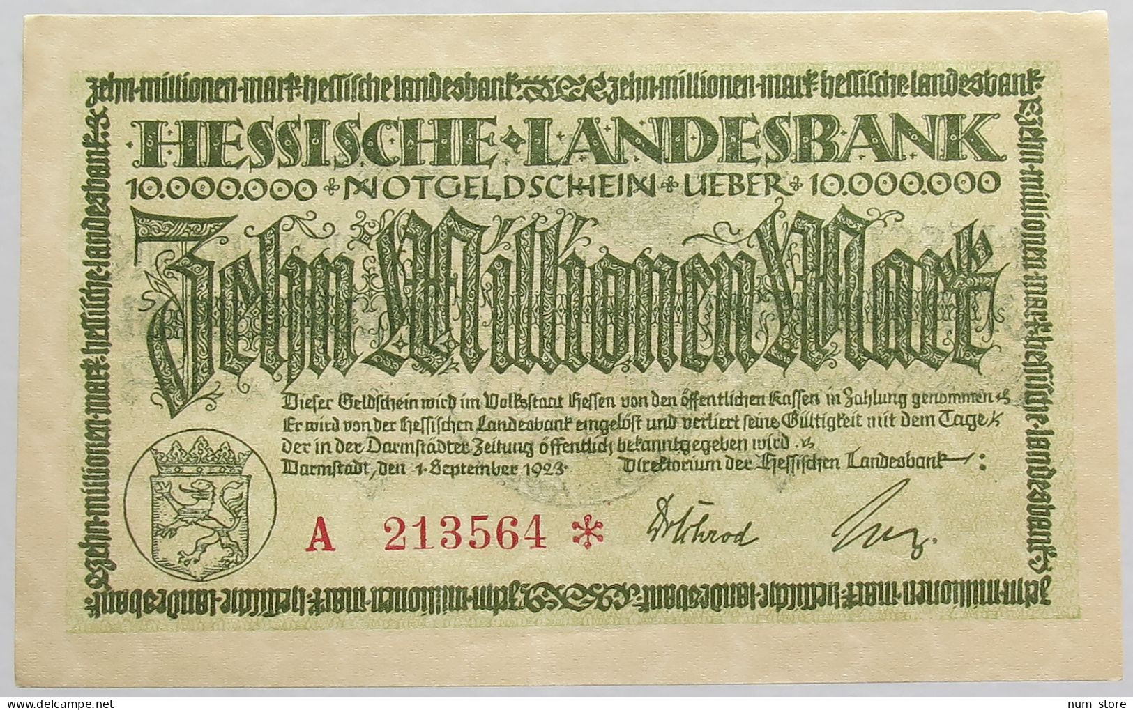 GERMANY 10 MILLIONEN MARK 1923 HESSEN #alb008 0017 - 10 Millionen Mark