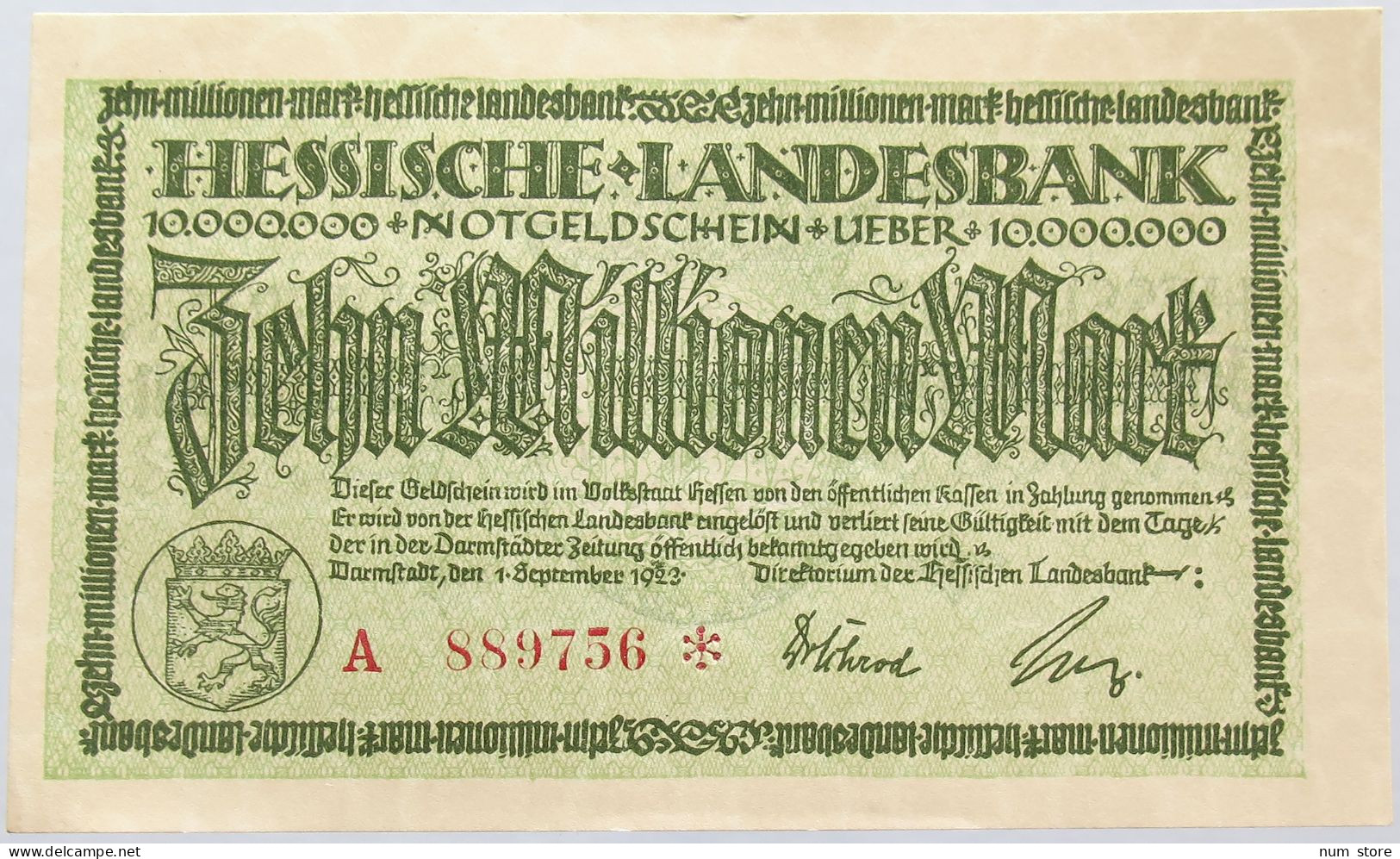 GERMANY 10 MILLIONEN MARK 1923 HESSEN #alb004 0073 - 10 Miljoen Mark