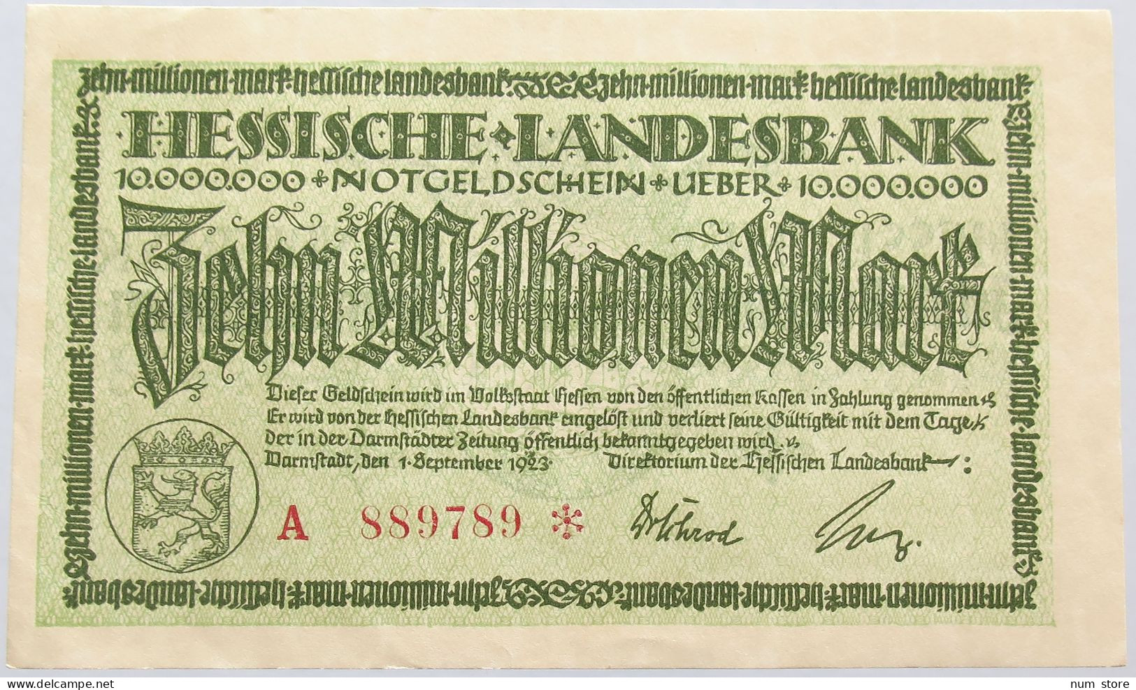 GERMANY 10 MILLIONEN MARK 1923 HESSEN #alb004 0079 - 10 Millionen Mark