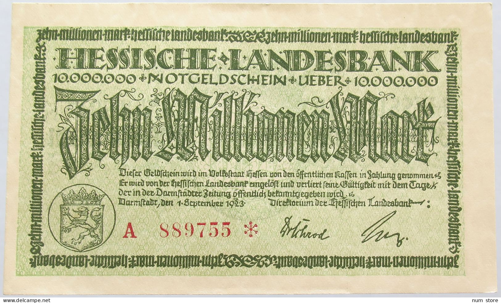 GERMANY 10 MILLIONEN MARK 1923 HESSEN #alb004 0075 - 10 Mio. Mark