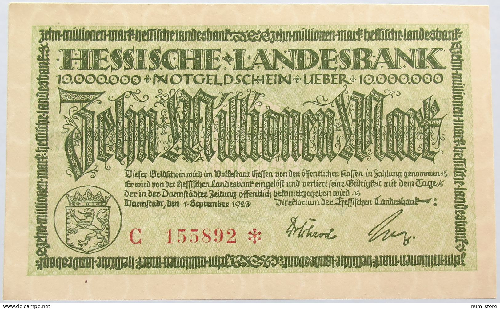 GERMANY 10 MILLIONEN MARK 1923 HESSEN #alb004 0029 - 10 Millionen Mark