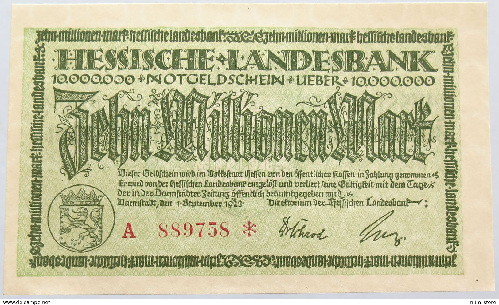 GERMANY 10 MILLIONEN MARK 1923 HESSEN #alb004 0069 - 10 Mio. Mark