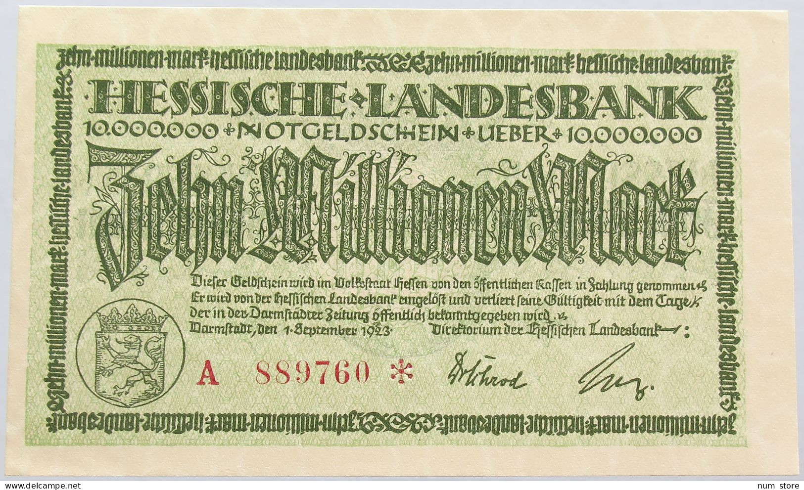 GERMANY 10 MILLIONEN MARK 1923 HESSEN #alb004 0001 - 10 Millionen Mark