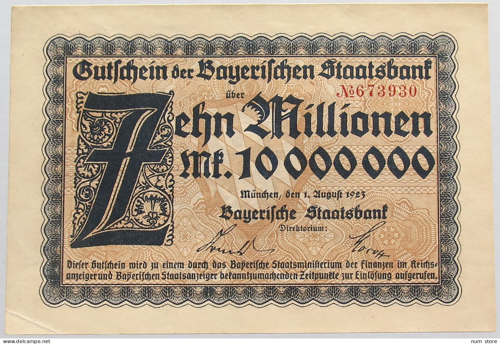 GERMANY 10 MILLIONEN MARK 1923 BAYERN #alb008 0093 - 10 Mio. Mark