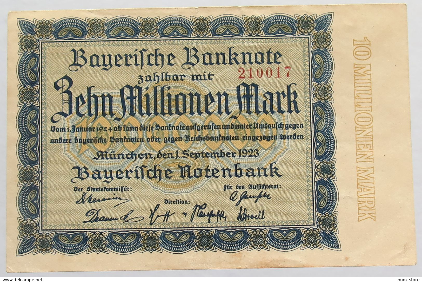 GERMANY 10 MILLIONEN MARK 1923 BAYERN #alb008 0025 - 10 Miljoen Mark