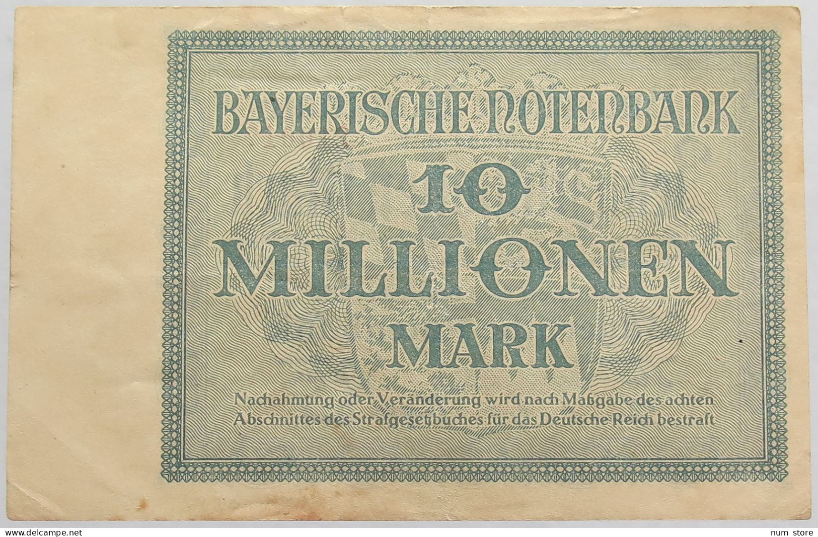 GERMANY 10 MILLIONEN MARK 1923 BAYERN #alb008 0025 - 10 Millionen Mark