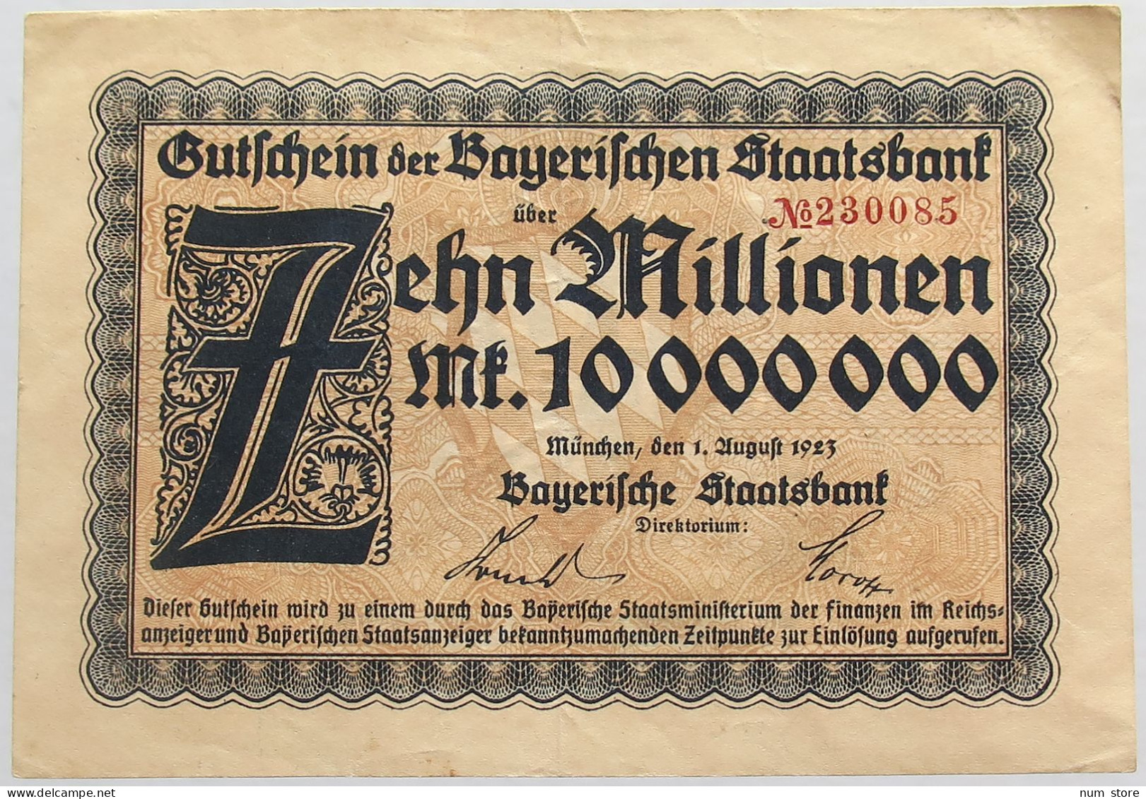 GERMANY 10 MILLIONEN MARK 1923 BAYERN #alb008 0085 - 10 Millionen Mark