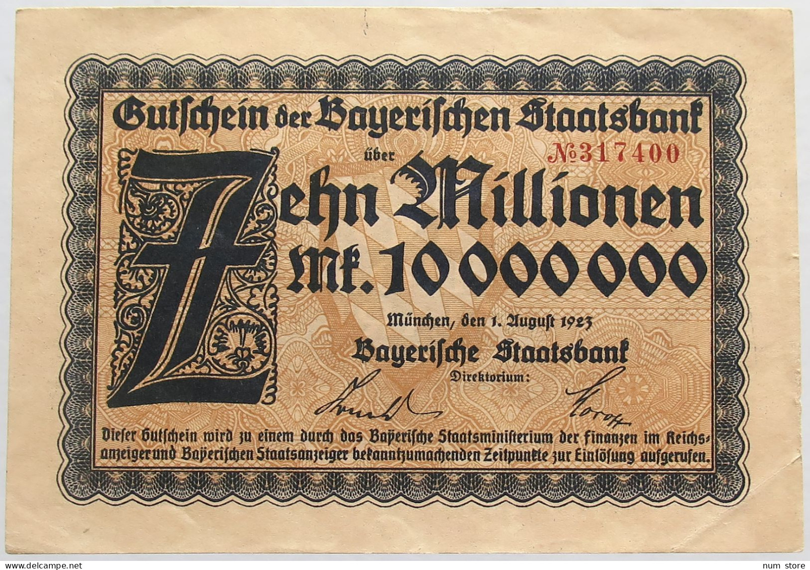 GERMANY 10 MILLIONEN MARK 1923 BAYERN #alb008 0091 - 10 Mio. Mark