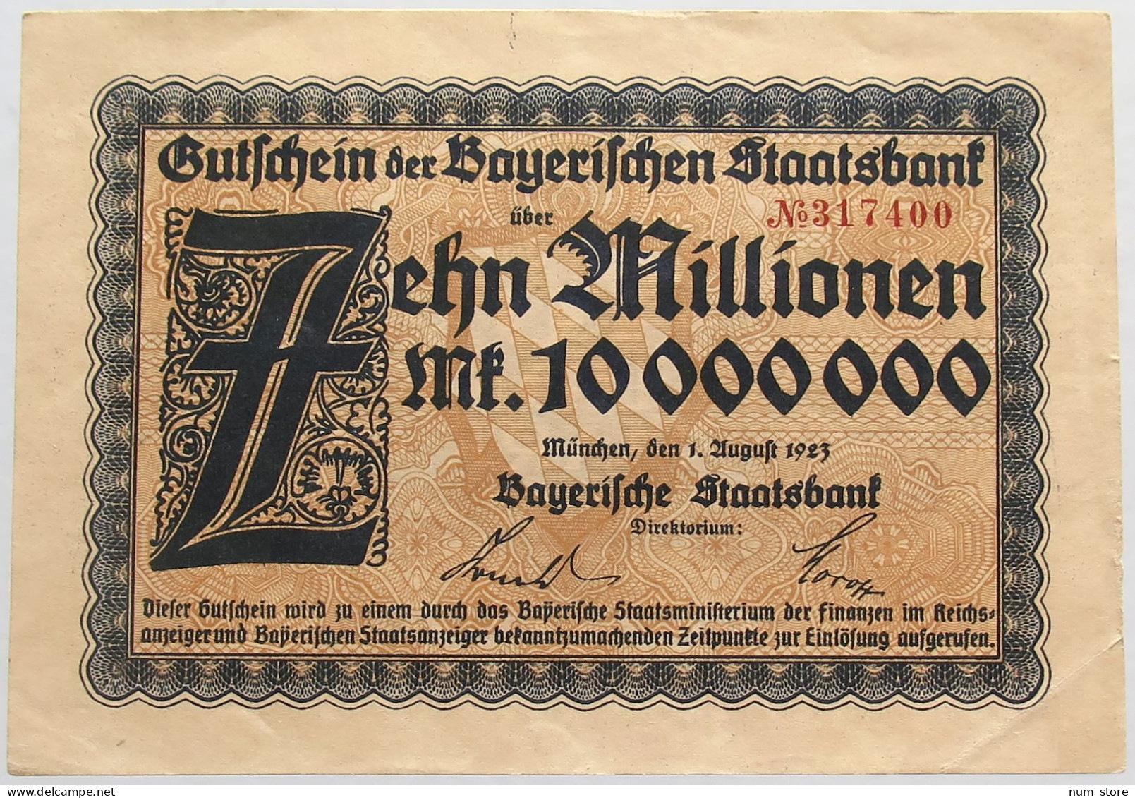 GERMANY 10 MILLIONEN MARK 1923 BAYERN #alb008 0091 - 10 Millionen Mark