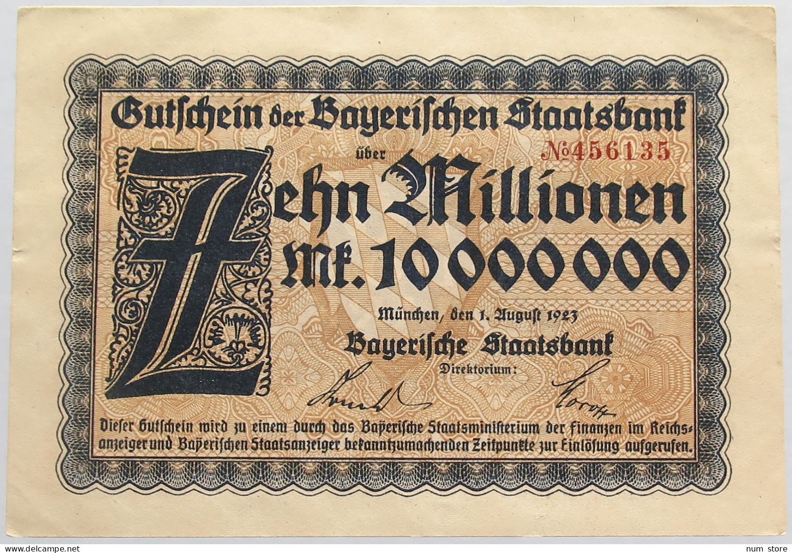 GERMANY 10 MILLIONEN MARK 1923 BAYERN #alb008 0087 - 10 Millionen Mark