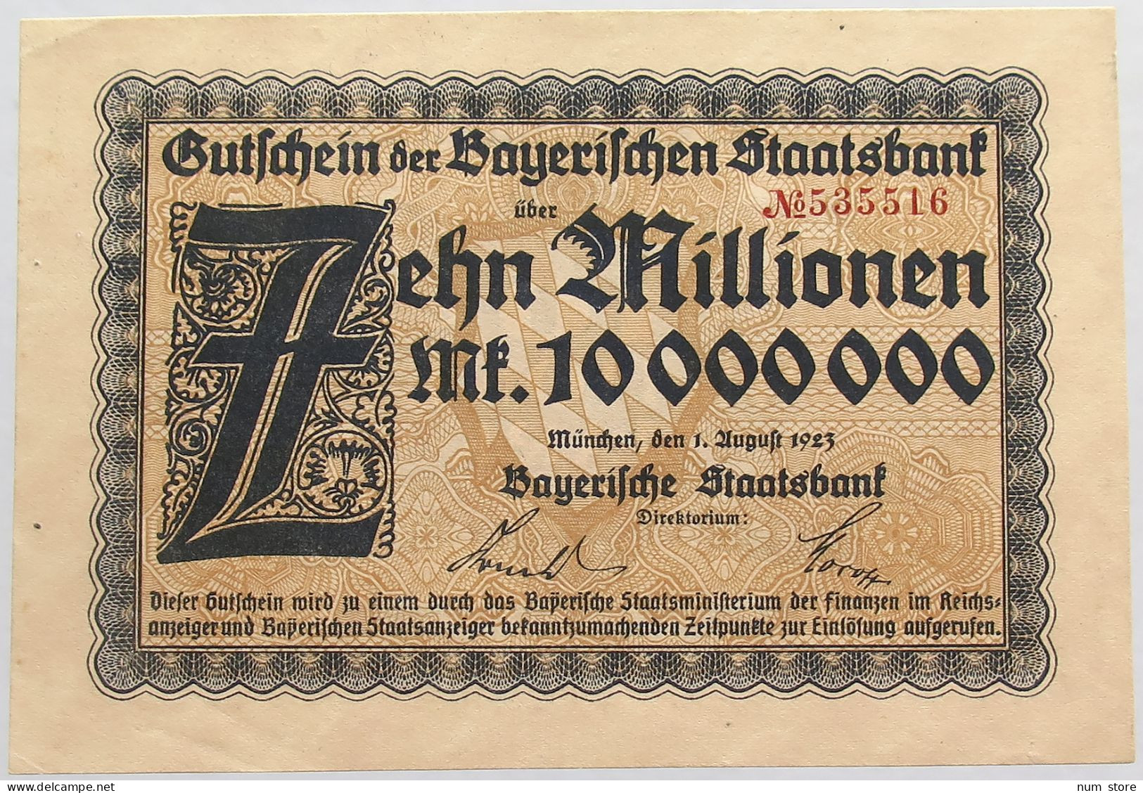 GERMANY 10 MILLIONEN MARK 1923 BAYERN #alb008 0083 - 10 Miljoen Mark