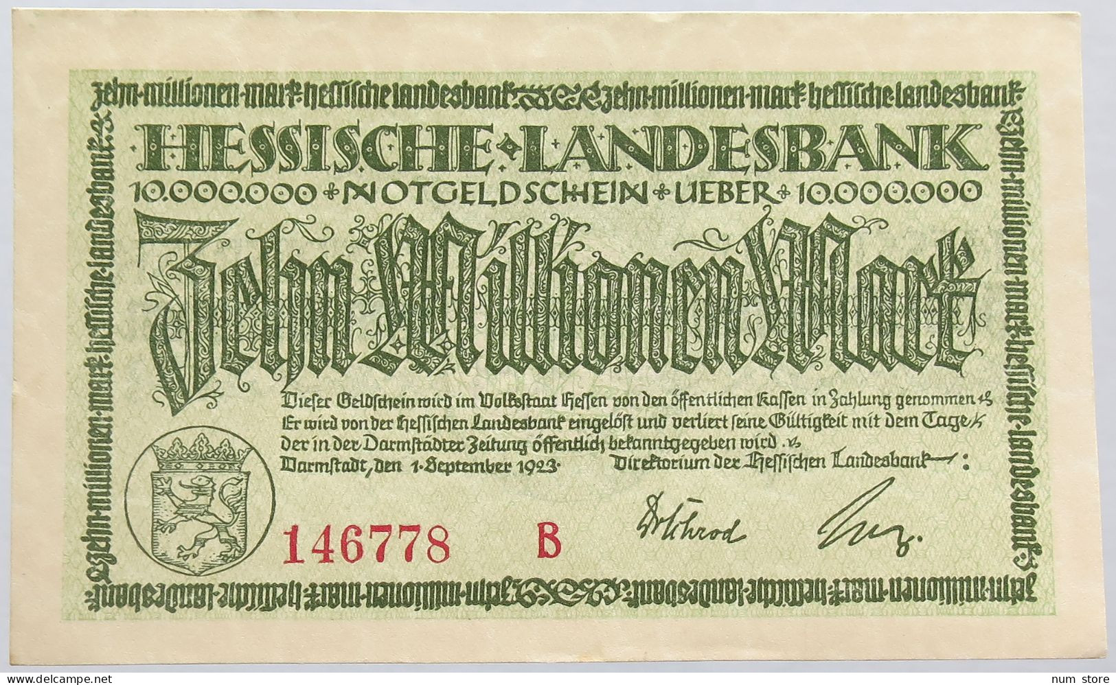 GERMANY 10 MILLIONEN 1923 HESSEN #alb004 0183 - 10 Millionen Mark