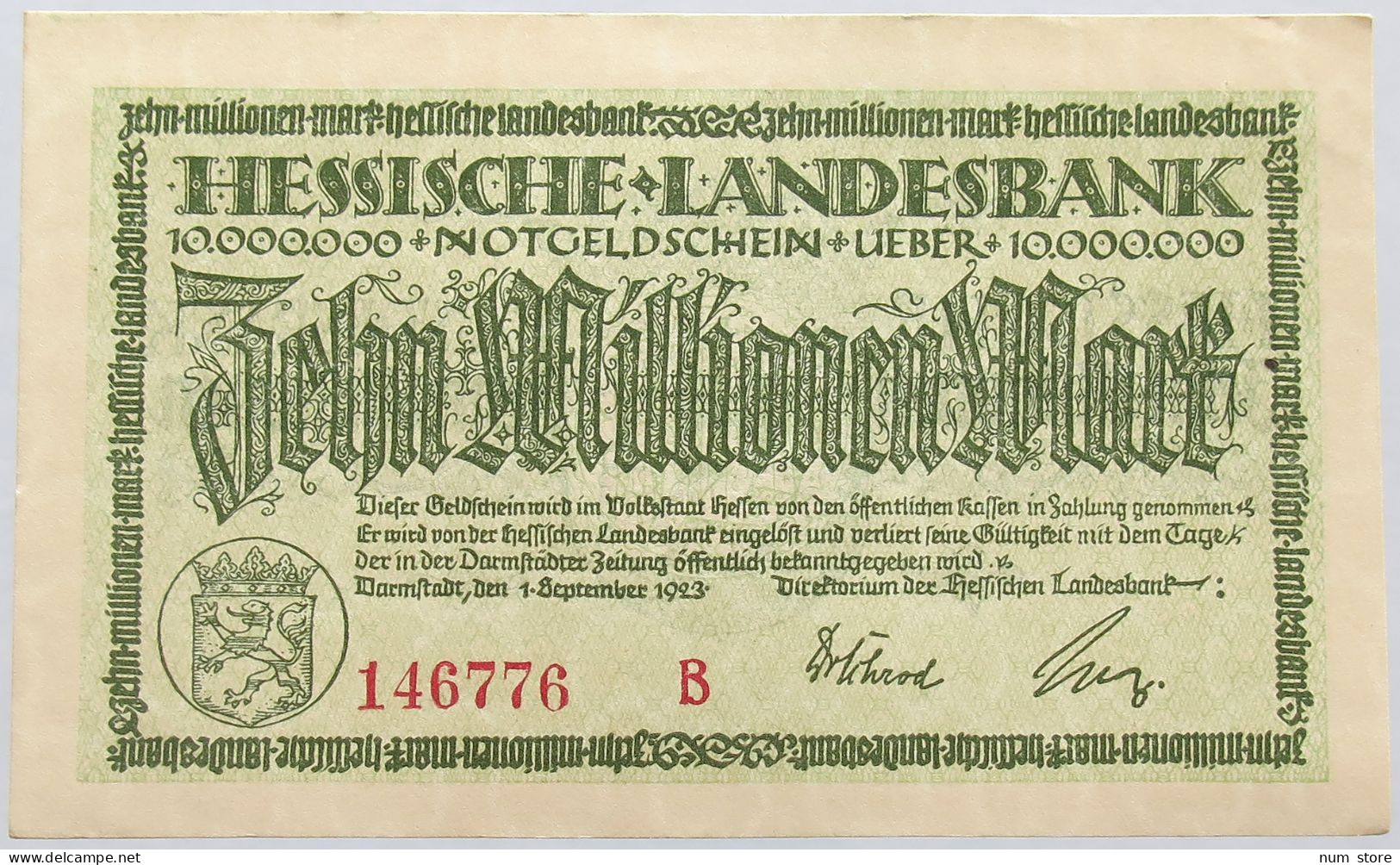 GERMANY 10 MILLIONEN 1923 HESSEN #alb004 0179 - 10 Miljoen Mark