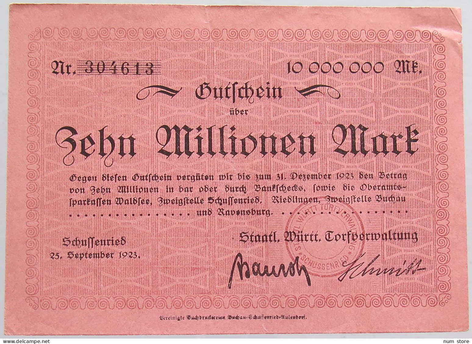 GERMANY 10 MILLIONEN MARK 1923 #alb002 0389 - 10 Mio. Mark