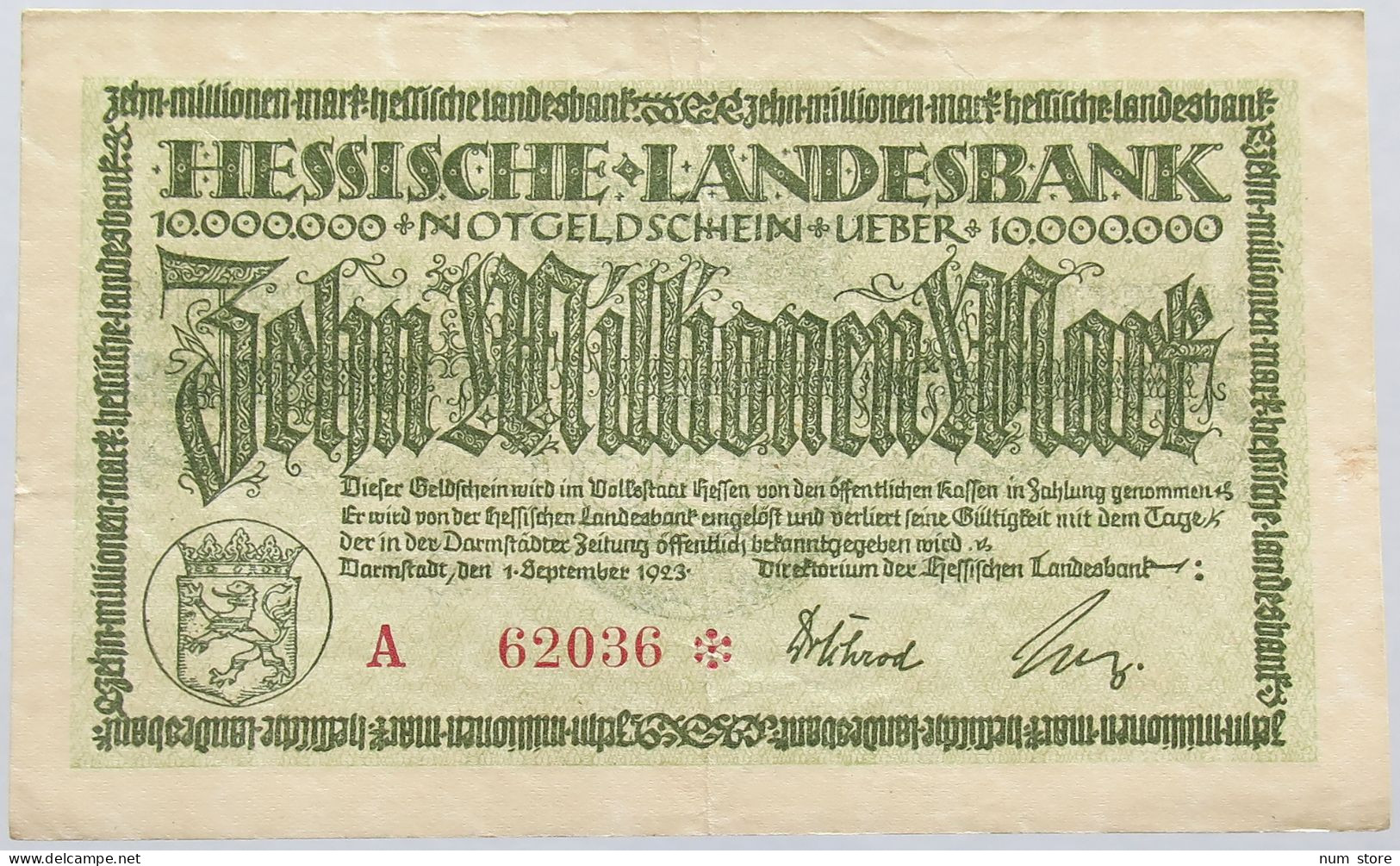 GERMANY 10 MILLIONEN 1923 HESSEN #alb004 0171 - 10 Mio. Mark