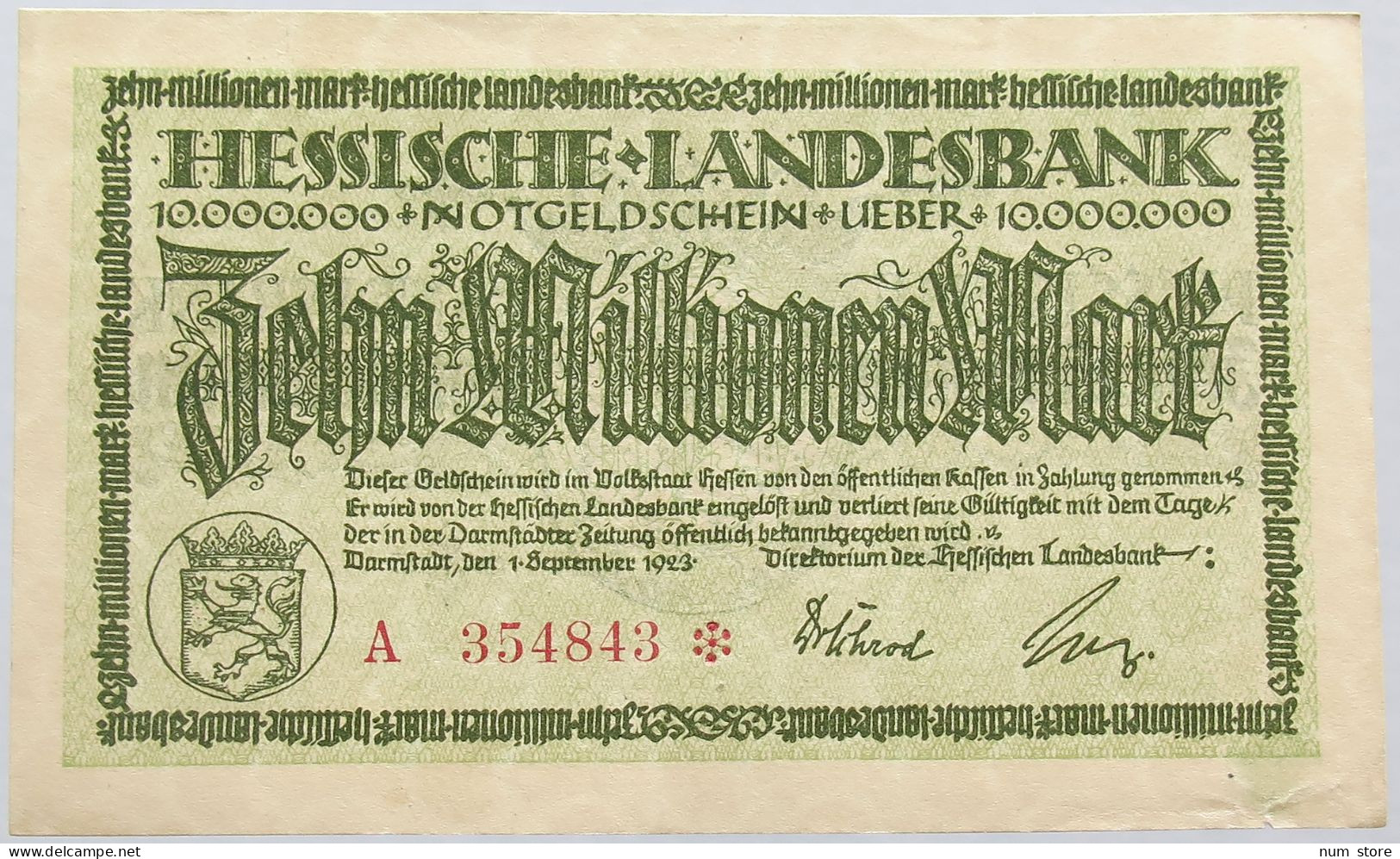 GERMANY 10 MILLIONEN 1923 HESSEN #alb004 0173 - 10 Millionen Mark