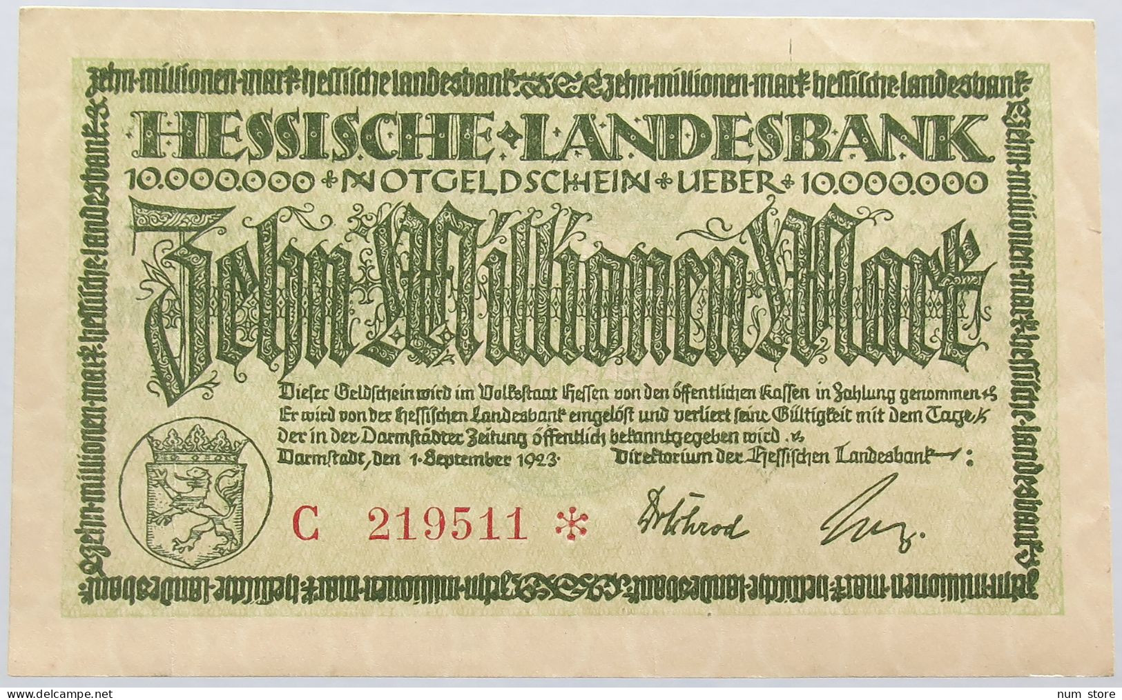 GERMANY 10 MILLIONEN 1923 HESSEN #alb004 0169 - 10 Mio. Mark