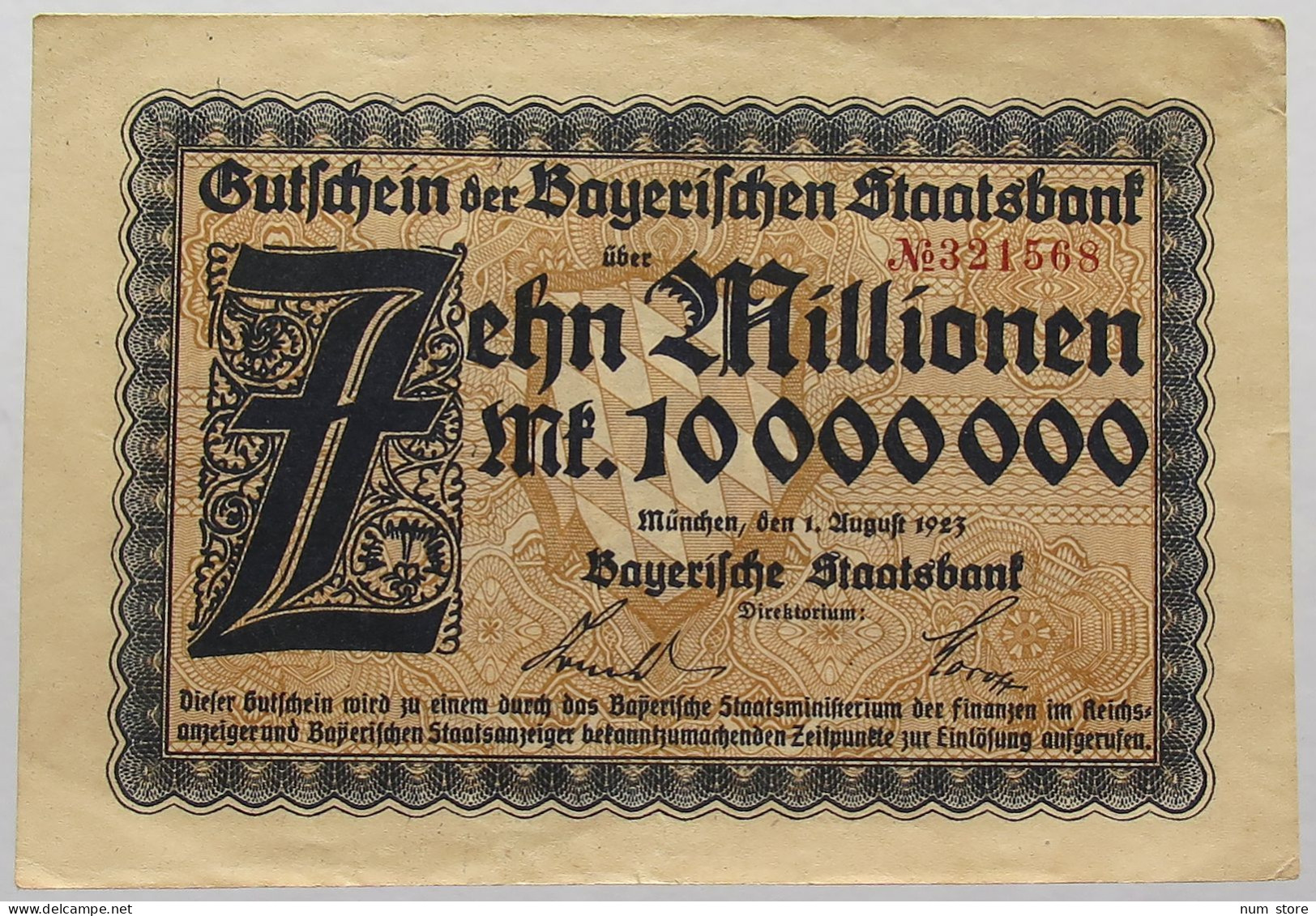 GERMANY 10 MILLIONEN 1923 BAVARIA #alb067 0067 - 10 Mio. Mark