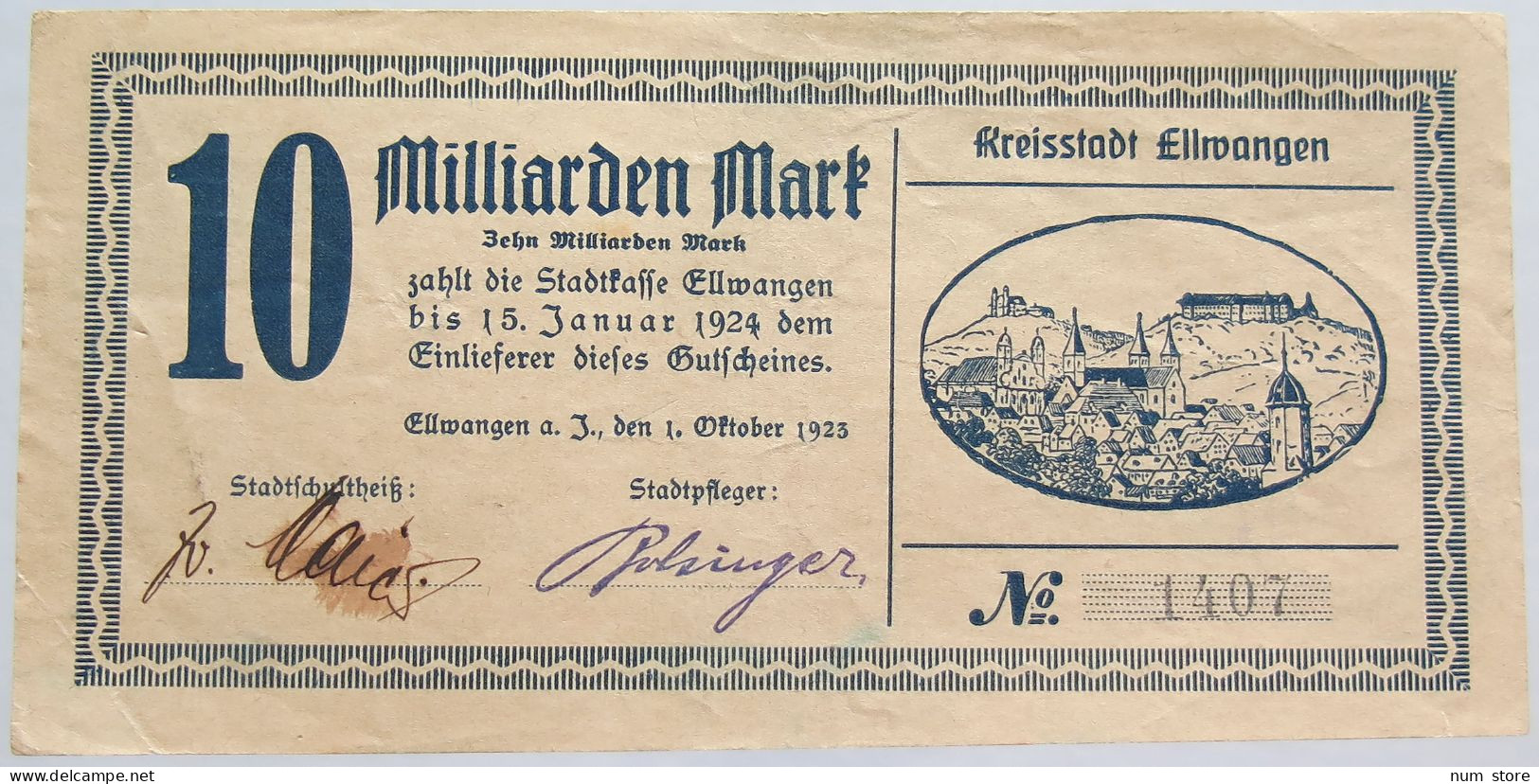 GERMANY 10 MILLIARDEN MARK 1923 ELLWANGEN #alb002 0279 - 10 Miljard Mark