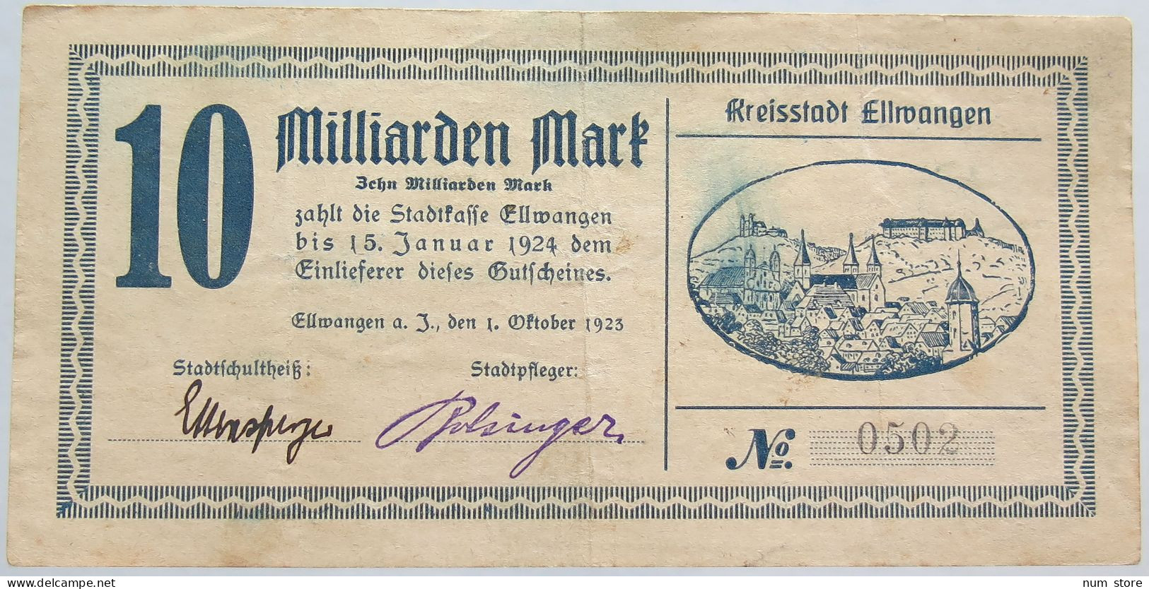 GERMANY 10 MILLIARDEN MARK 1923 ELLWANGEN #alb002 0277 - 10 Miljard Mark
