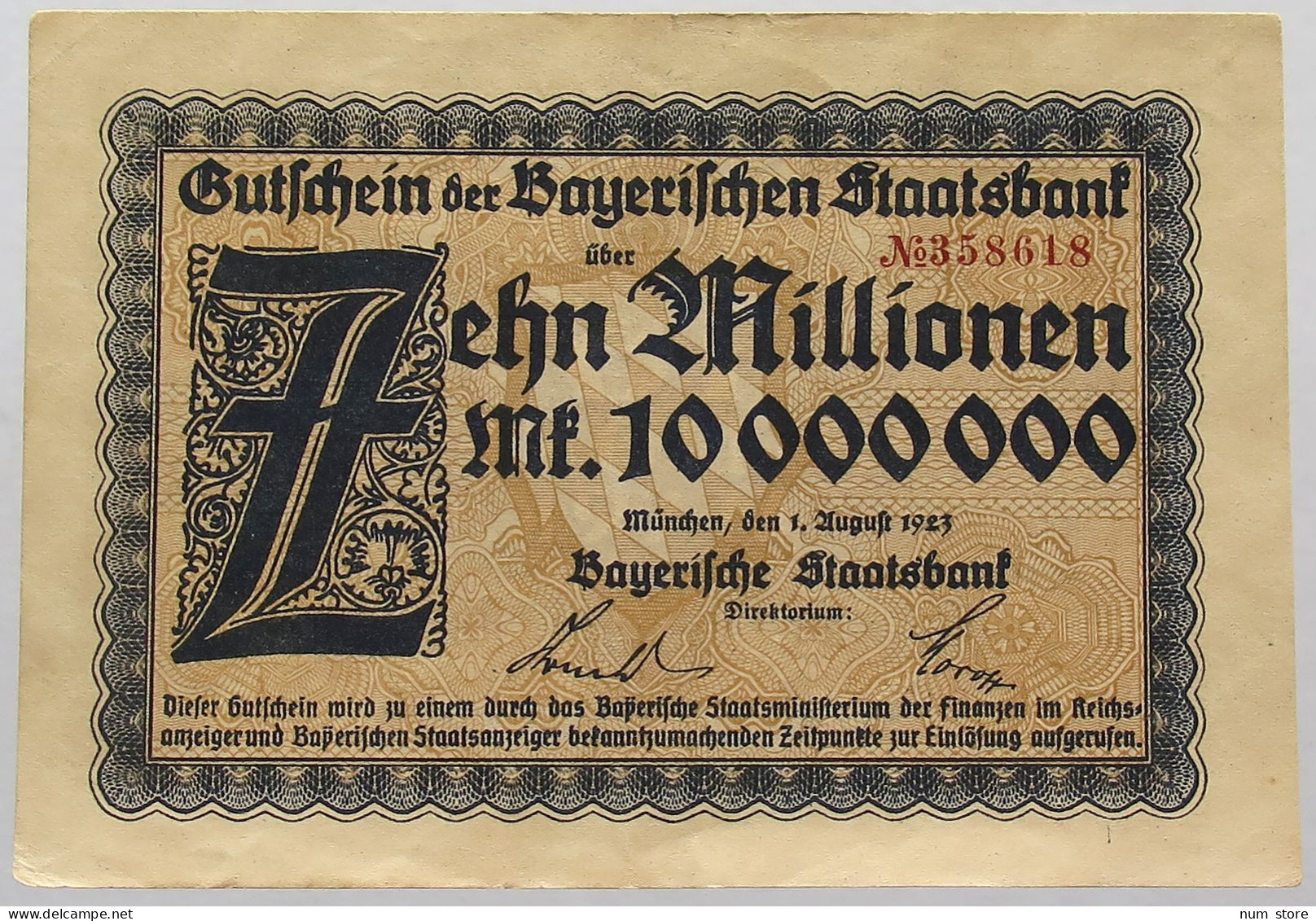 GERMANY 10 MILLIONEN 1923 BAVARIA #alb067 0069 - 10 Miljoen Mark