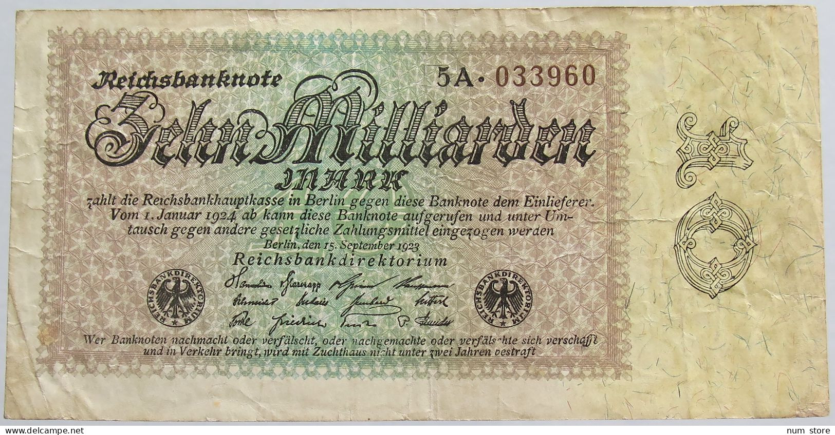 GERMANY 10 MILLIARDEN 1923 BERLIN 113C #alb012 0129 - 10 Miljard Mark