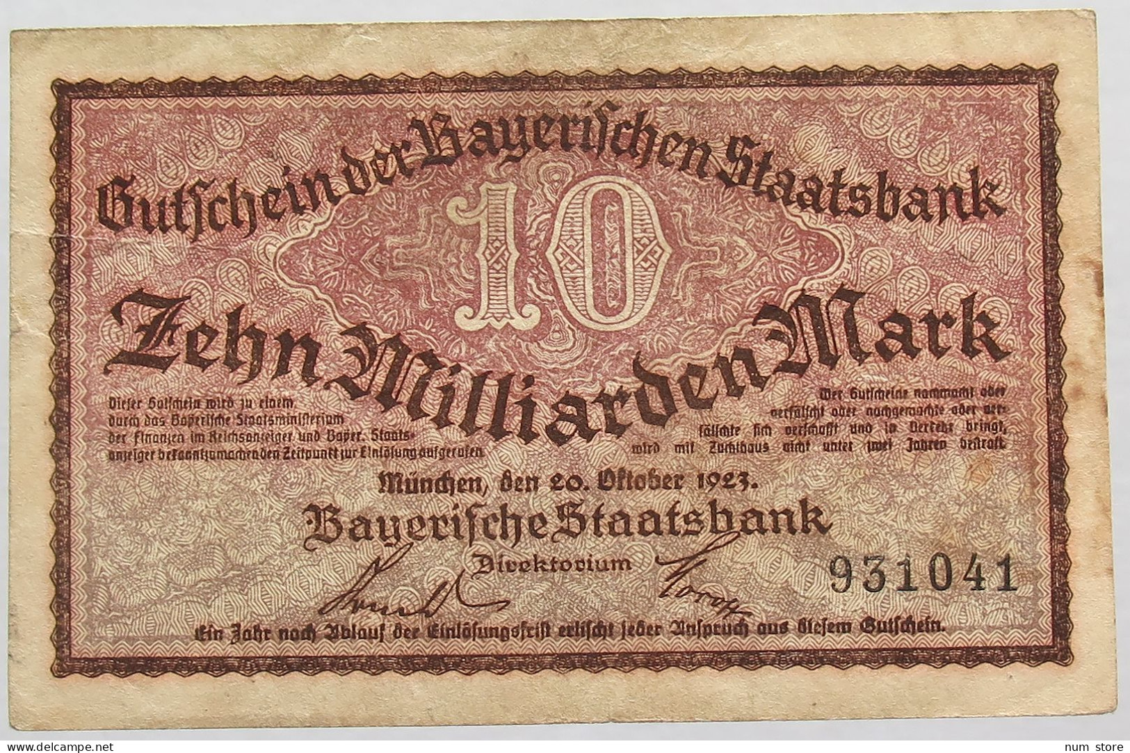 GERMANY 10 MILLIARDEN MARK 1923 BAYERN #alb008 0121 - 10 Milliarden Mark