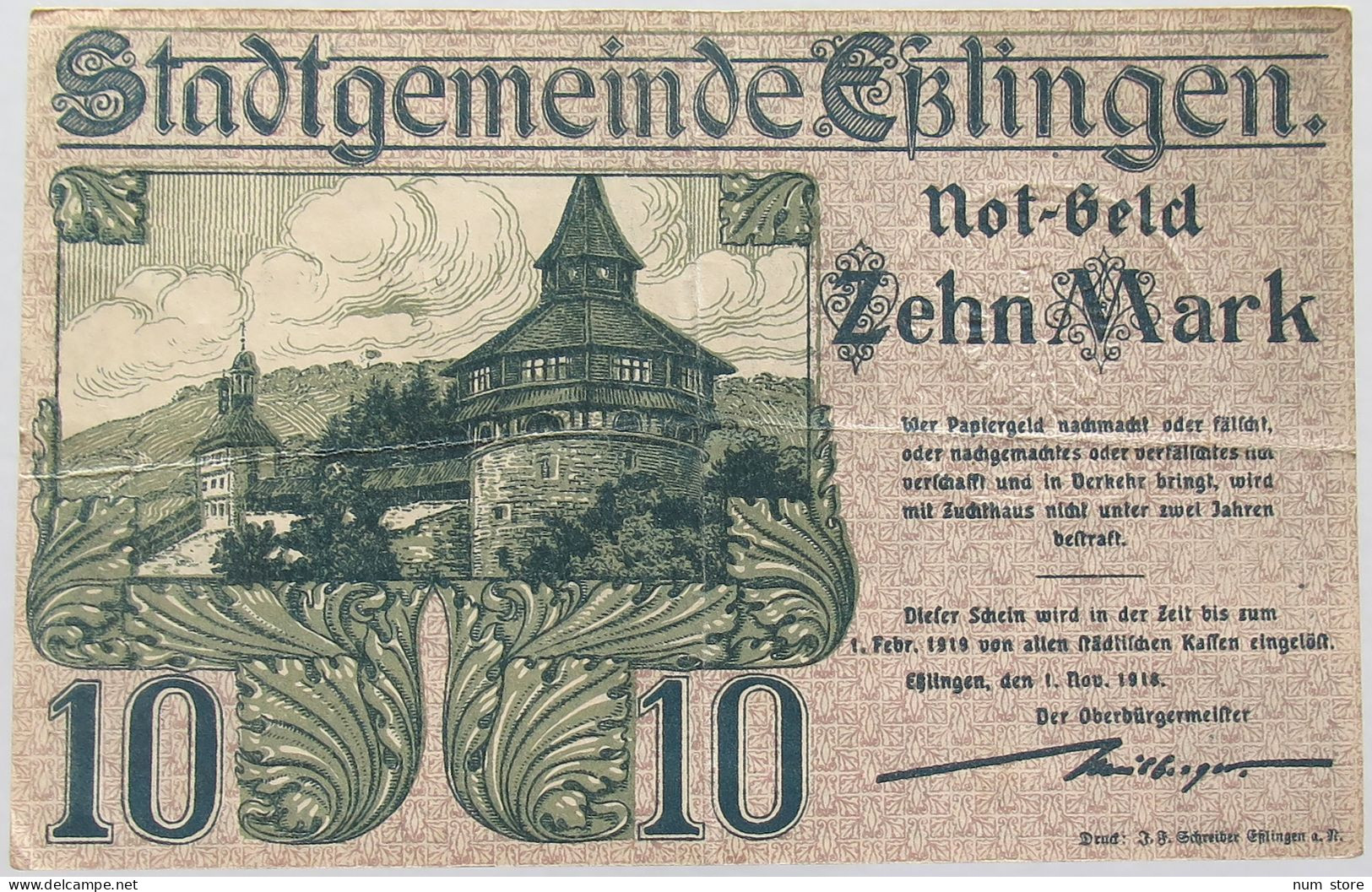 GERMANY 10 MARK ESSLINGEN 1919 #alb002 0249 - 10 Mark