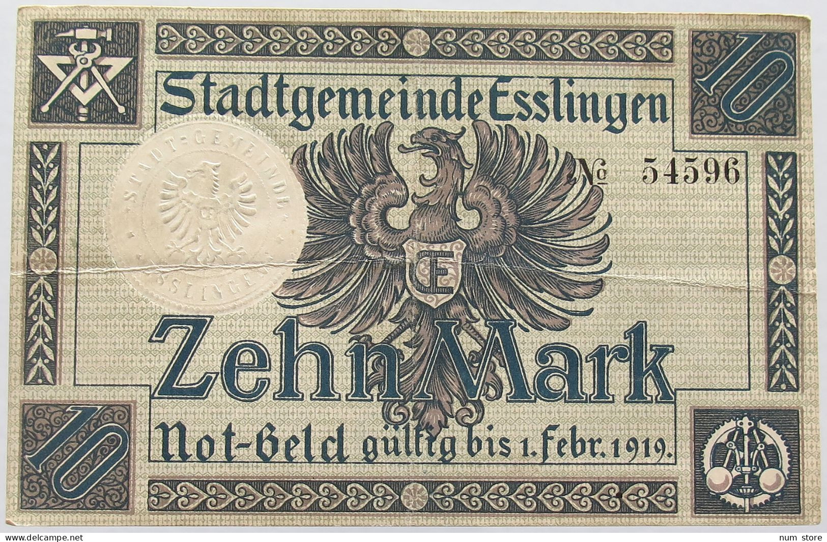 GERMANY 10 MARK ESSLINGEN 1919 #alb002 0249 - 10 Mark