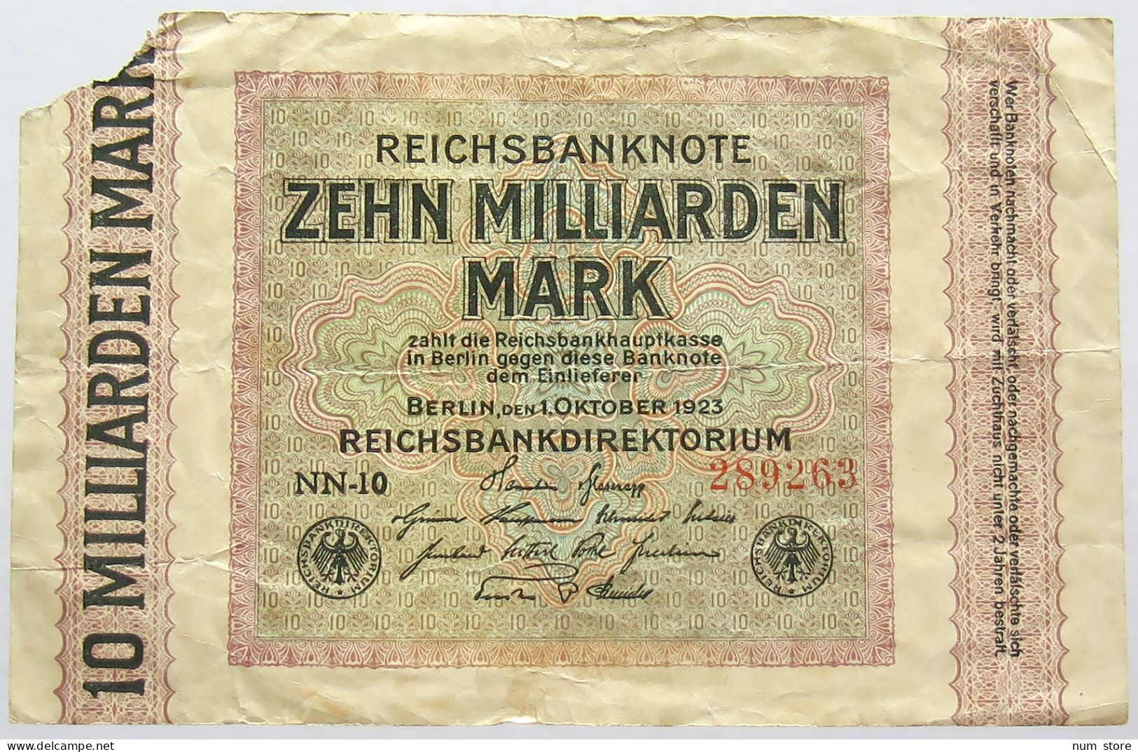 GERMANY 10 MILLIARDEN 1923 #alb066 0087 - 10 Milliarden Mark