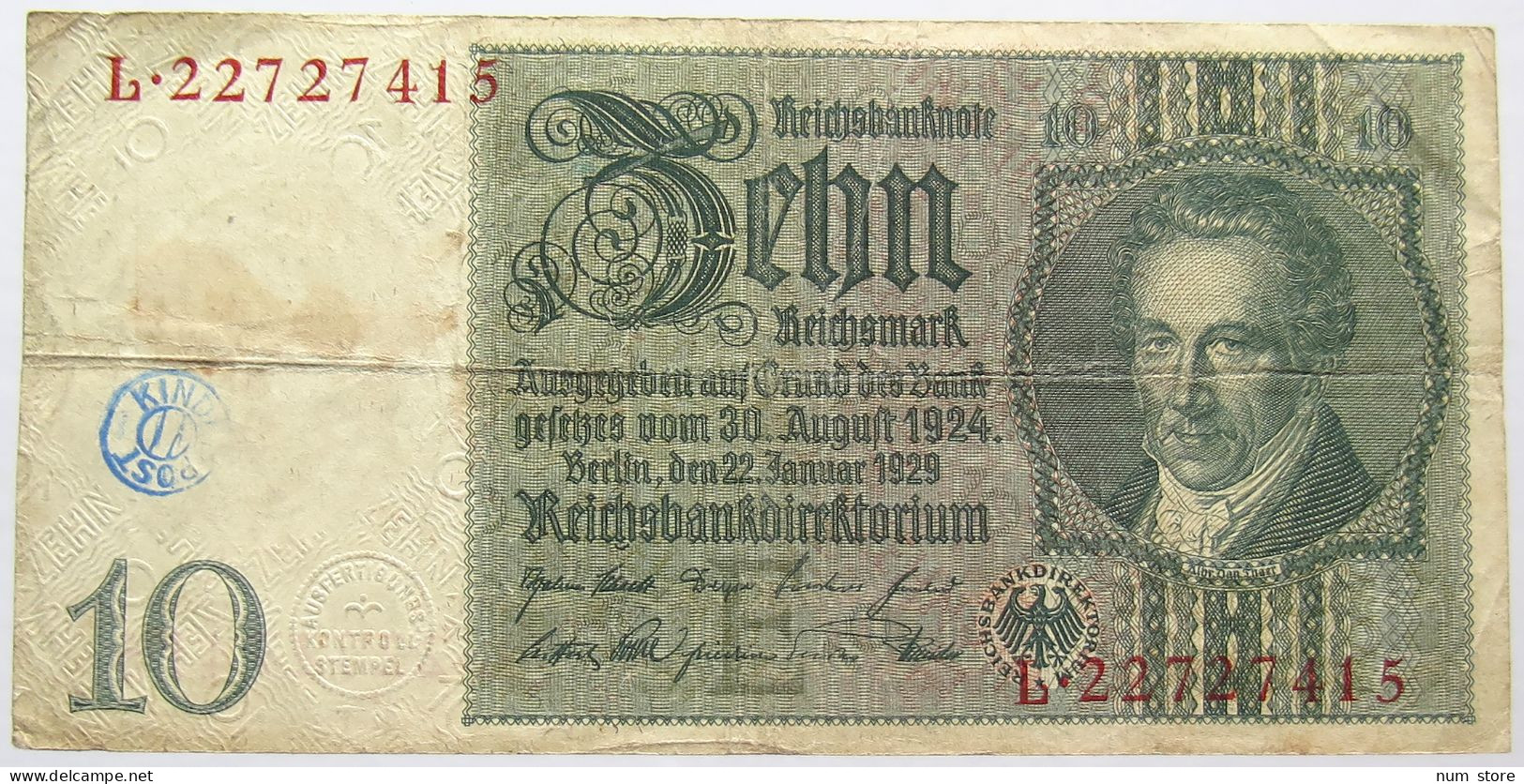 GERMANY 10 MARK 1924 KIND POST #alb066 0085 - 10 Mark