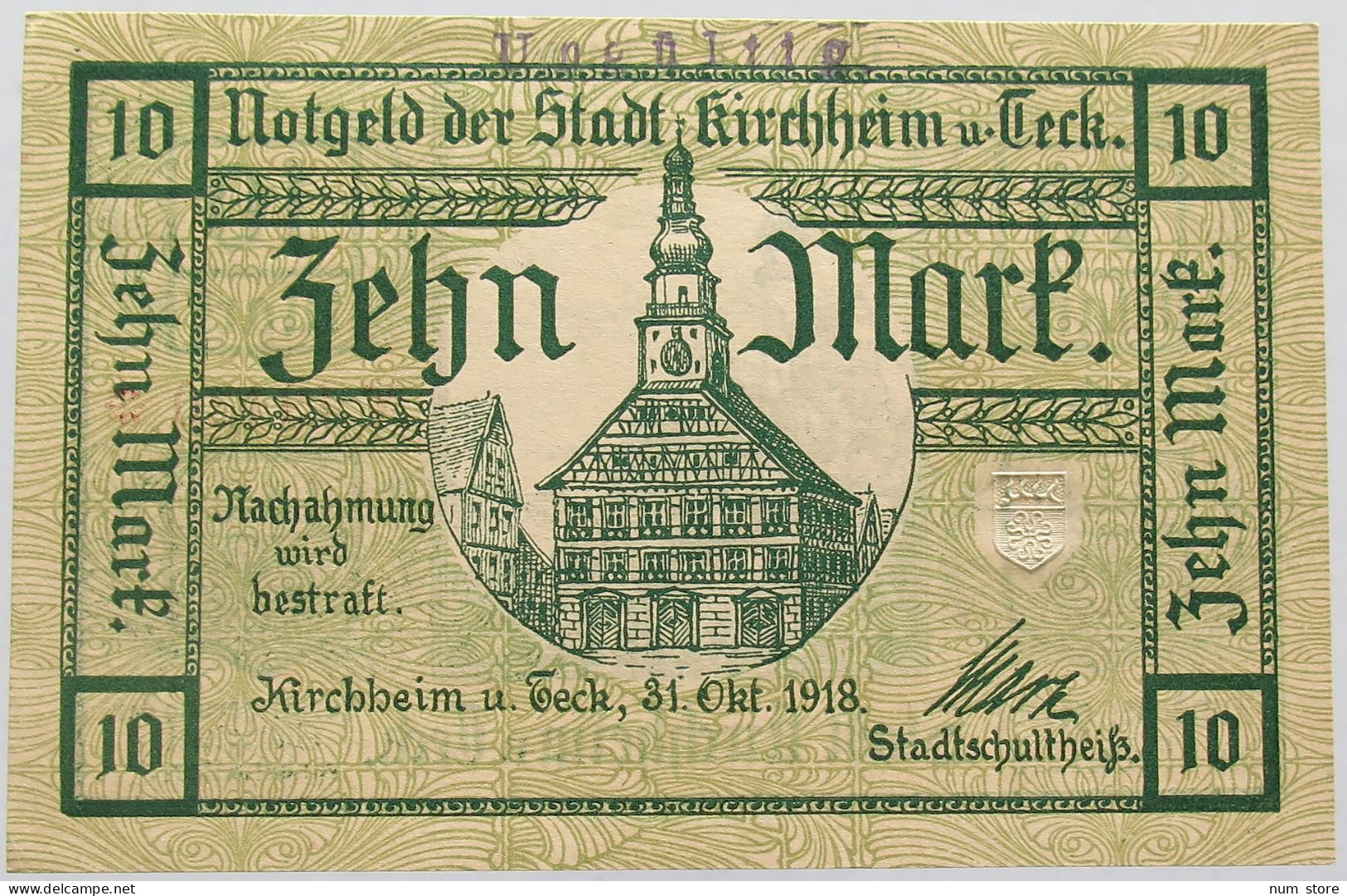 GERMANY 10 MARK 1918 KIRCHHEIM #alb002 0199 - 10 Mark