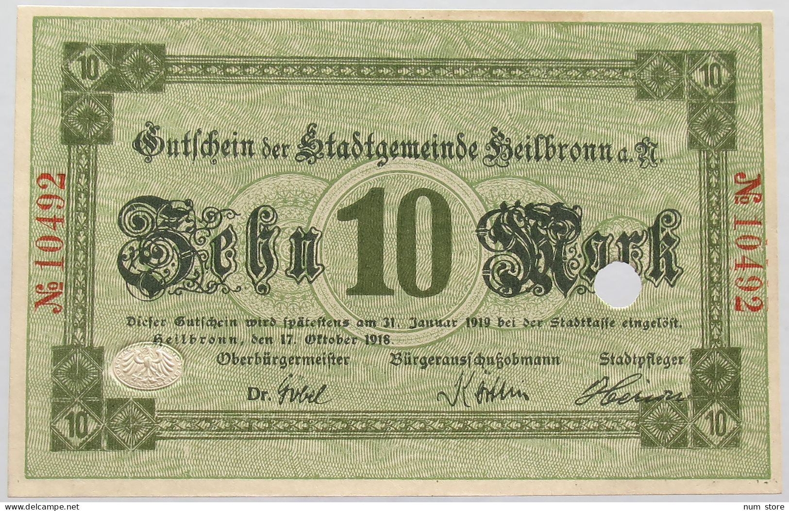 GERMANY 10 MARK 1919 HEILBRONN #alb002 0201 - 10 Mark