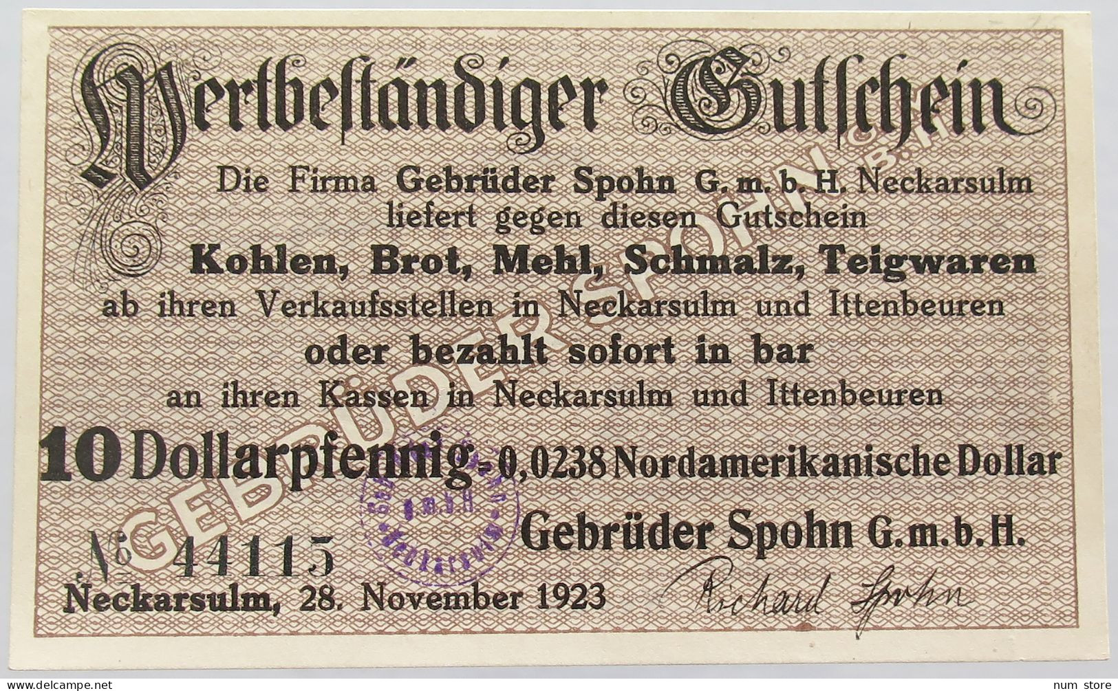 GERMANY 10 DOLLARPFENNIG NECKARSULM 1923 #alb002 0225 - Deutsche Golddiskontbank