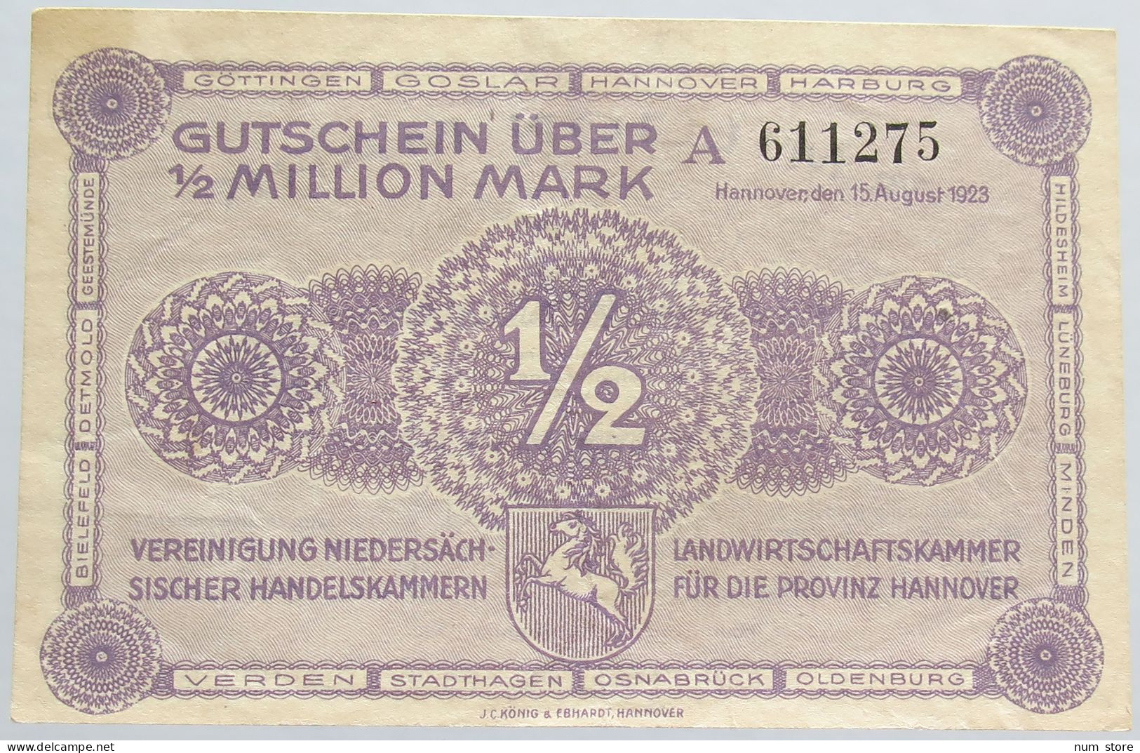 GERMANY 1/2 MILLION MARK 1923 GOSLAR #alb003 0203 - 1 Mio. Mark