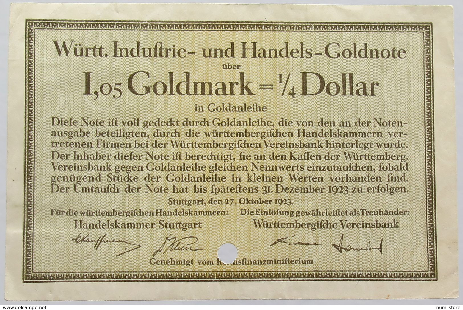 GERMANY 1/4 DOLLAR 1923 1.05 GOLDMARK #alb002 0187 - Deutsche Golddiskontbank