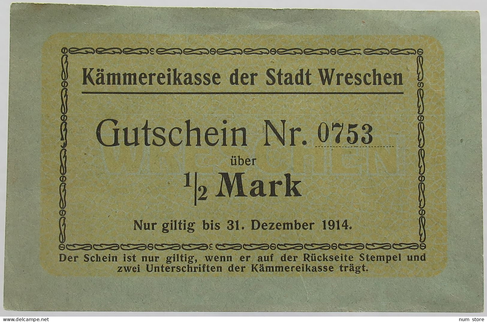 GERMANY 1/2 MARK WRESCHEN 1914 #alb002 0033 - Andere & Zonder Classificatie