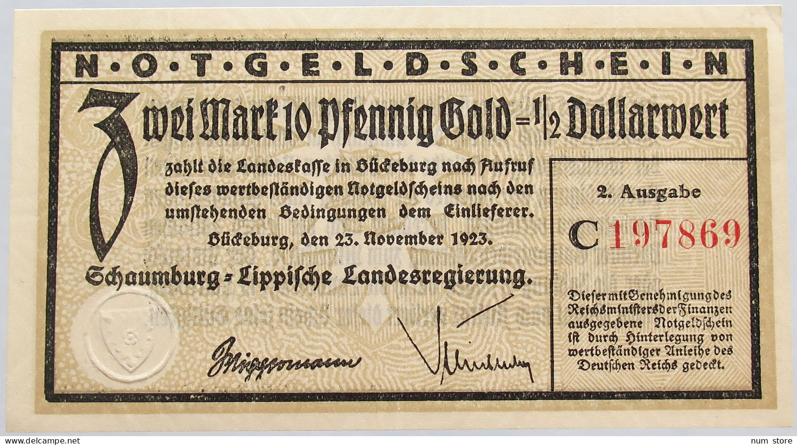 GERMANY 1/2 DOLLAR 1923 SCHAUMBURG #alb008 0181 - Deutsche Golddiskontbank