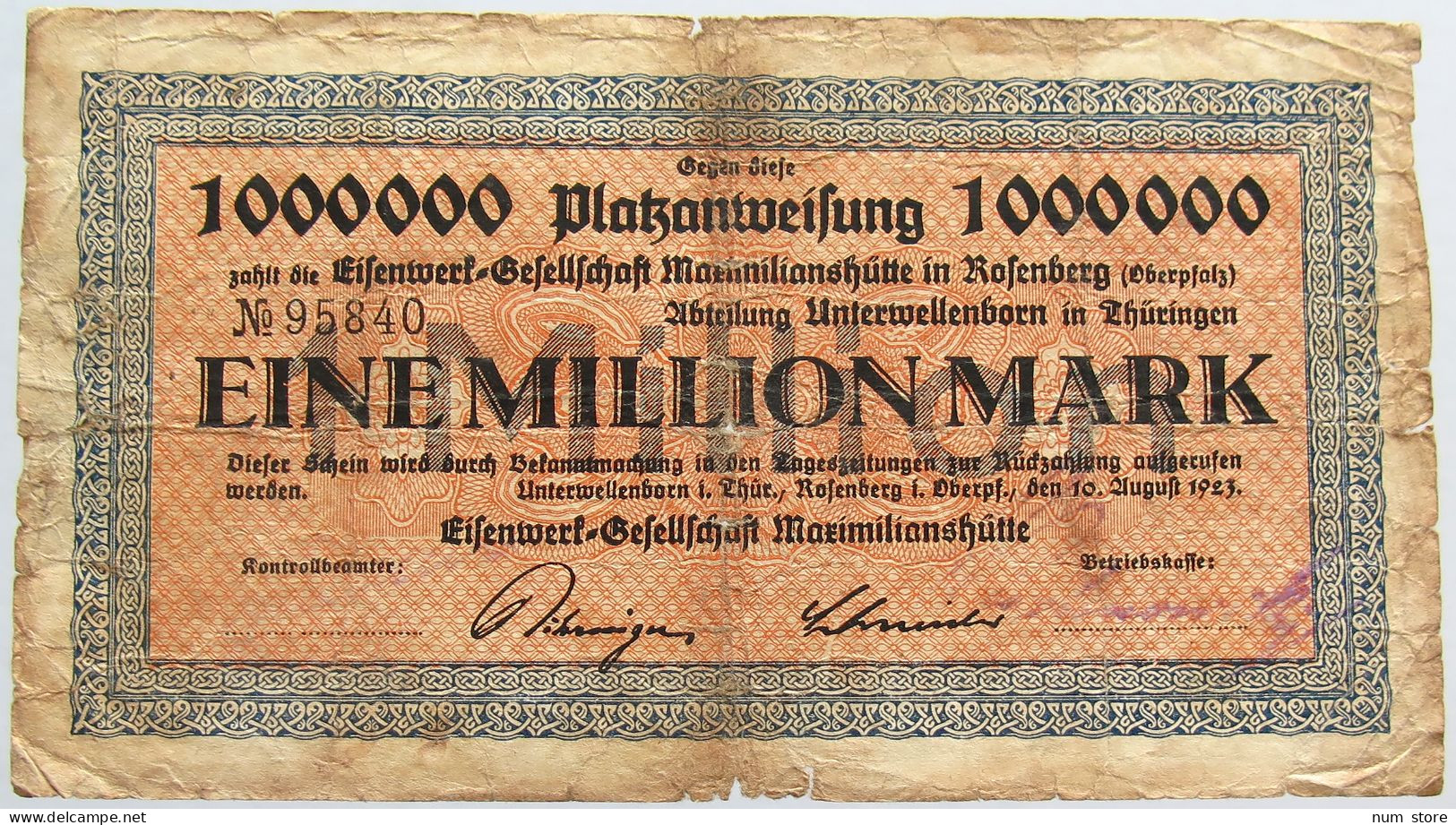 GERMANY 1 MILLION MARK ROSENBERG #alb003 0165 - 1 Miljoen Mark