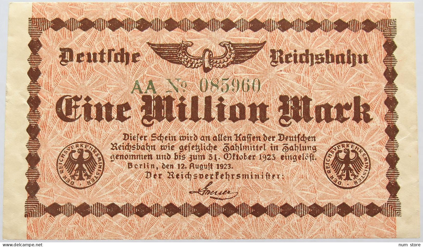 GERMANY 1 MILLION MARK REICHSBAHN #alb004 0013 - 1 Mio. Mark