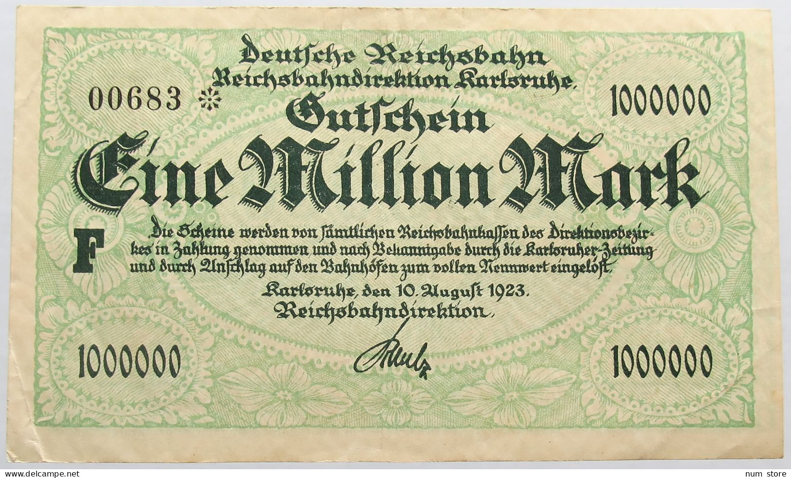 GERMANY 1 MILLION MARK 1923 REICHSBAHN #alb004 0455 - 1 Miljoen Mark